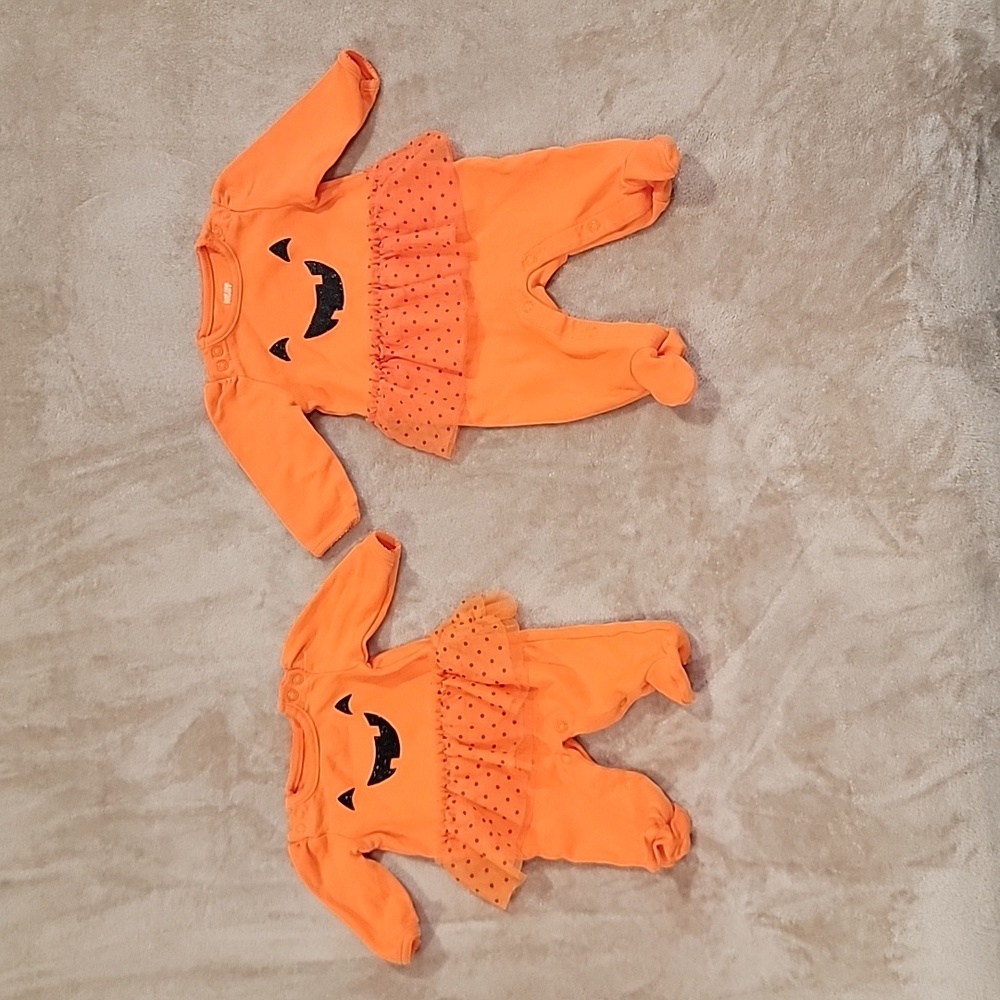 Halloween Pumpkin Footie Onesie Size Newborn and 3 months